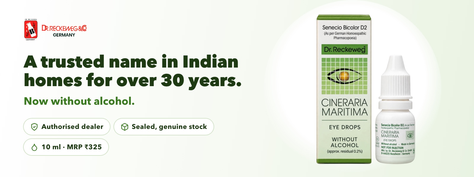 A trusted name in Indian homes for over 30 years, now without alcohol. Authorised dealer, sealed genuine stock, 10 ml, MRP 325 rupees.